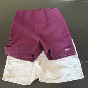ALO Yoga Women's Burgundy and White Bike Shorts